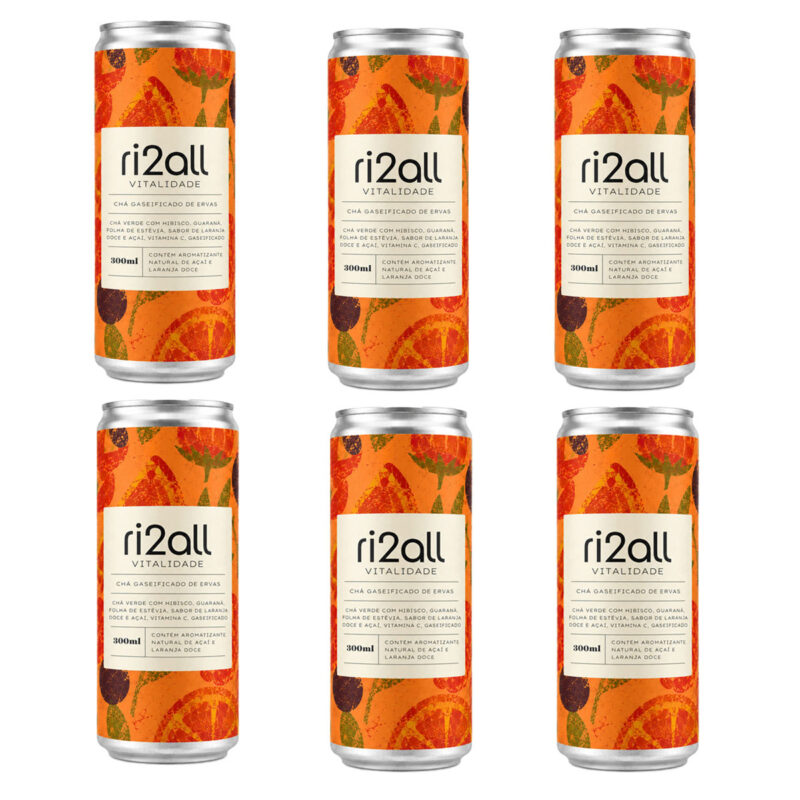 Pack Chás Gaseificados de Chá Verde, Hibisco, Guaraná, Açaí e Laranja – 6 unidades – ri2all